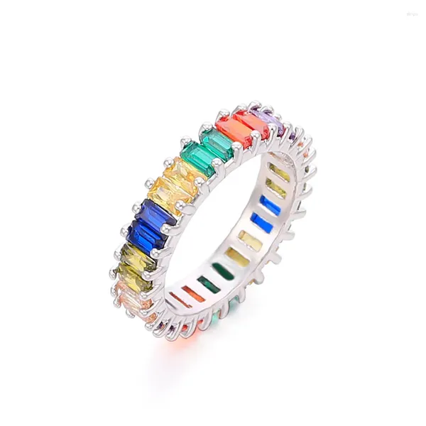 Anneaux de cluster Zircone Rainbow Coloré T Forme Géométrique Strass Bague de fiançailles de mariage pour femmes Bijoux Boho Cadeaux élégants