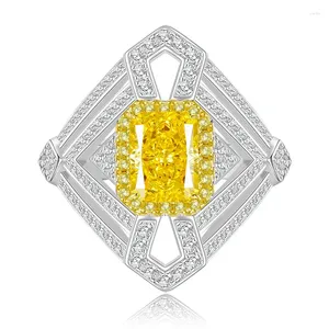 Anillos de racimo Zoca Luxury Unictie Cz Stone Square 925 Sterling Silver Yellow Color Anillo Promision para mujeres