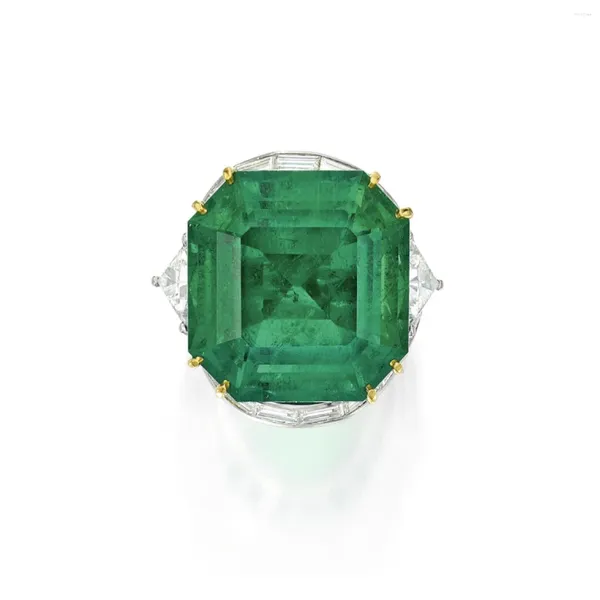 Bagues de cluster Zoca Square Artificielle Colombienne Emerald Pure 925 Bague en argent sterling pour femme originale de luxe unique incrustation de pierres précieuses