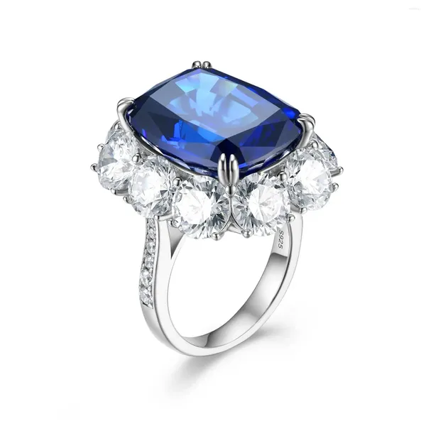 Cluster Anneaux Zoca Trend Classic 925 STERLING Silver Sapphire Blue Ring Full Circle CZ Vintage Women Fashion Engagement Couple Fine Bijoux