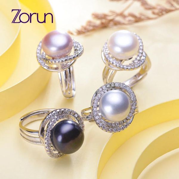 Anillos de clúster Zorun REAL NATURA NATURO ANILLO DE PERLA DE AGUA FINO ACCESORIOS FINALES DE ORO BLANCO PARA LA MUJER Diseño buena venta