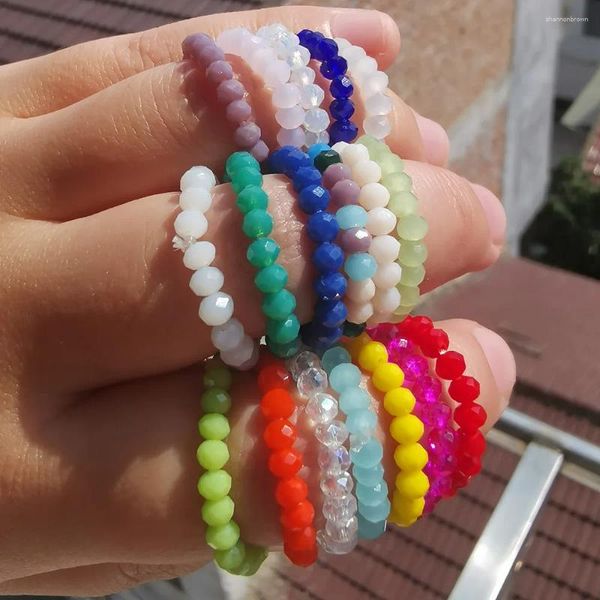 Anillos de racimo ZX Moda Hecho a mano Piedra de cristal con cuentas para mujeres Color de caramelo coreano Anillo elástico Niñas Regalo de fiesta Accesorios al por mayor