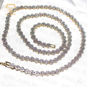 Cluster tennisketen Hip Hop Jewelry Iced Diamond Real Silver Moissanite Flower Cluster Tennis Link Chains