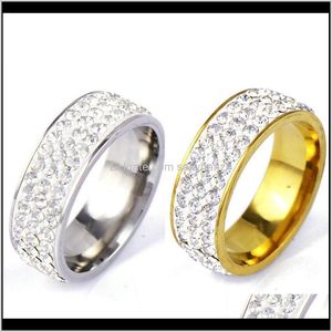 Grappe Titane 3 Rangées Cristal Diamant Or Bagues Couple Bague Bande Femmes Hommes Ami Amoureux Bijoux De Mariage Drop Qnc Xgosy