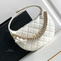 Koppelingszakontwerper Women Pak Bowknot Chain Handtas 10a Spiegels Originele korrelige kalfsleer mini hobo -tas met doos C410