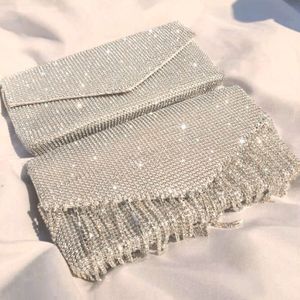 Koppelingszak zilveren diamant envelop dames avond bruids bruidsportebeurs ontwerp ketting kwast schouder 248s