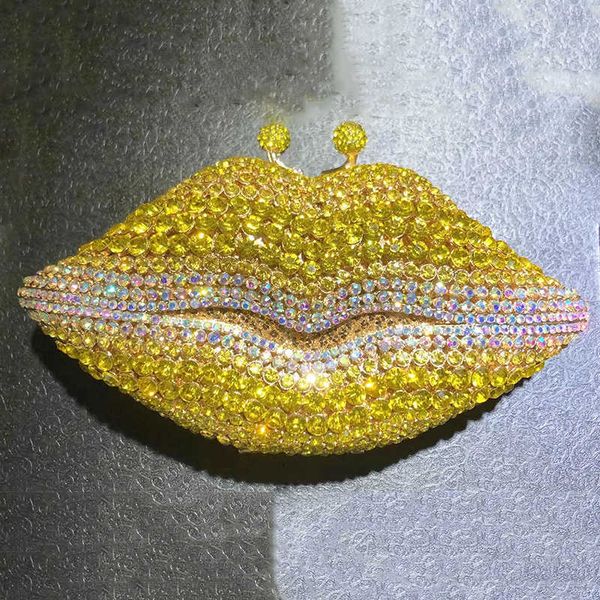 Pochettes Soirée Arrivée Bouche Cristal Sac Jaune / AB Diamant Mariage Embrayages De Mariée Sacs À Main Femmes Strass Mini Minaudier 221021