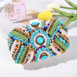 Sacs d'embrayage Soirée Bohême Perles Sac Contraste Couleurs Été Main Mariage Mariage Fête Bourse Pochette Femme 2021 221021