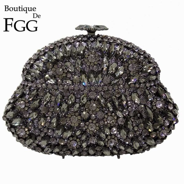 Sacs d'embrayage Soirée Boutique de FGG Pot à vin Gris Cristal Femmes Métal Étui rigide Fête de mariage Diamant Minaudiere Sac à main Sac à main 221021