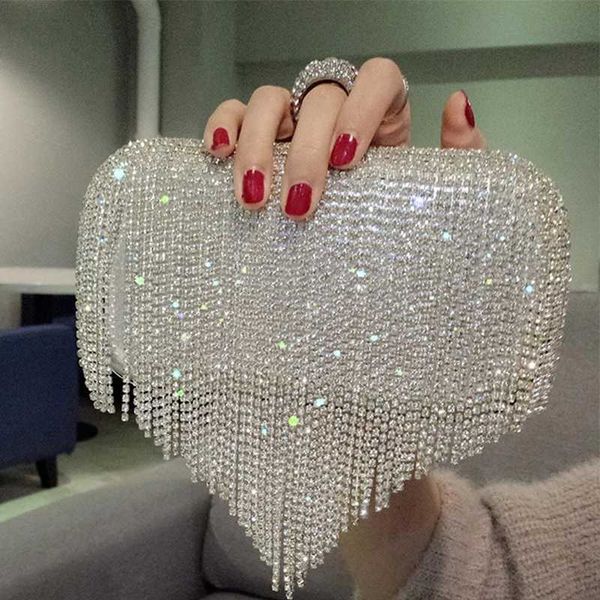 Bolsas de embrague Tarde Diamantes brillantes Embragues Monedero Partido Mujeres Bolso Top Lujo Bling Moda Borla Mango redondo Caja de metal Bolsa 221021