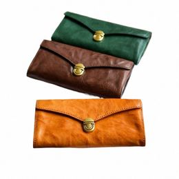 Embrayage Première couche Cowhide Leather Retro Femmes LG Wallet Cell Phes Purshes Travel Credit Card Pouche vintage MEY BAG I41D #