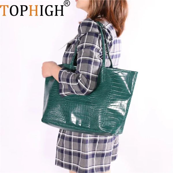 Embrayages Tophigh Big Big Ecofried Pliant Sac à provisions Autruche Snake Crocodile Match Sac à main avec sacs fourre-tout de poche