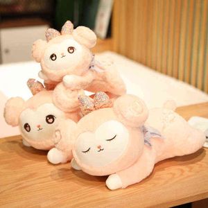 Cm mignon couché alpaga en peluche poupée Kawaii dessin animé mouton câlin doux agneau oreiller décoration de la maison cadeau d'anniversaire pour bébé enfants J220704