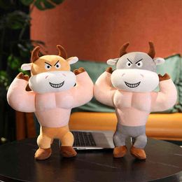 CM Funny Strong Muscle Cow Plush Toy Kawaii Vee Plushie Pillow Gevulde zachte poppen creatief cadeau voor kinderen J220704