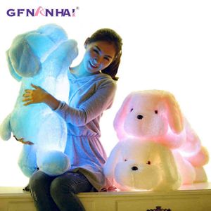 Cm gloeiend LED -licht liggende hond knuffel gevulde zacht kleurrijk lumineuze dierenkussenpoppen kinderen kerstcadeau j220704