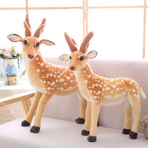 CM Lifelike Standing Sika Deer Plush Toy Gevulde zachte wilde dieren Simulatie Leuke pop kinderen Kinderen Verjaardagsgeschenken J220704