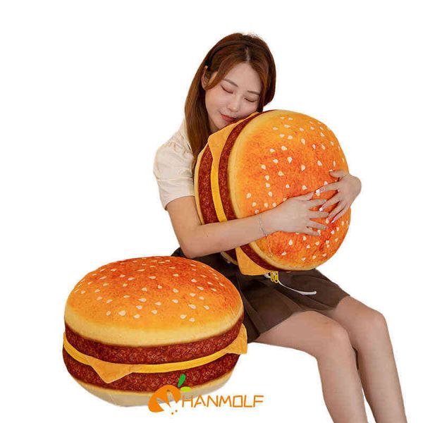 CM Hamburger simulé Pluxie remplie de plats bruns Snack de nourriture rond Décoration de siège articulé pour le canapé de chaise J220704