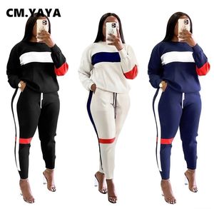 CM.YAYA Active Two 2 Piece Set for Women Fall Winter Fitness Outfit Pullover Sweatshirt + Jogger Pants Sporty Street Trainingspak 220326