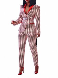 cm.yaya élégant costume blazer pied-de-poule et pantalon deux pièces ensemble pour femmes 2023 automne hiver classique OL tenue de rue survêtement j9qb #