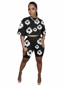 cm.yaya Fi imprimé ensemble femme t-shirt à manches courtes col rond et short 2024 actif INS deux ensembles 2 pièces tenues survêtement V86A #