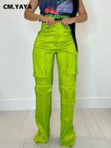 Cm.yaya femmes mode multi-poche front safari style jogger droit pantalon d'été zipper fly rose rouge pantalon cargo 240423