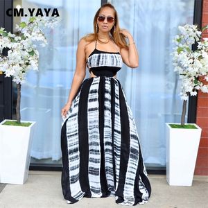 Cm.yaya dames stropdas kleurstof veter zonder achtergrond zonder mouwloze halter nek mouwloos fit en flare maxi long beach bohemian jurk 220516