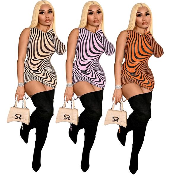 CM.YAYA Zebra Rayas Estampado de una manga Bodycon Midi Mini vestido para mujeres Sexy Club Noche Vestidos de fiesta Otoño Invierno 220516