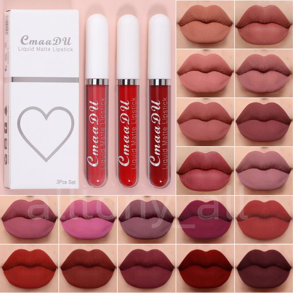 CmaaDu 3 pièces/ensemble maquillage brillant à lèvres Sexy couleur nue brillant longue durée imperméable liquide rouge à lèvres mat brillant à lèvres