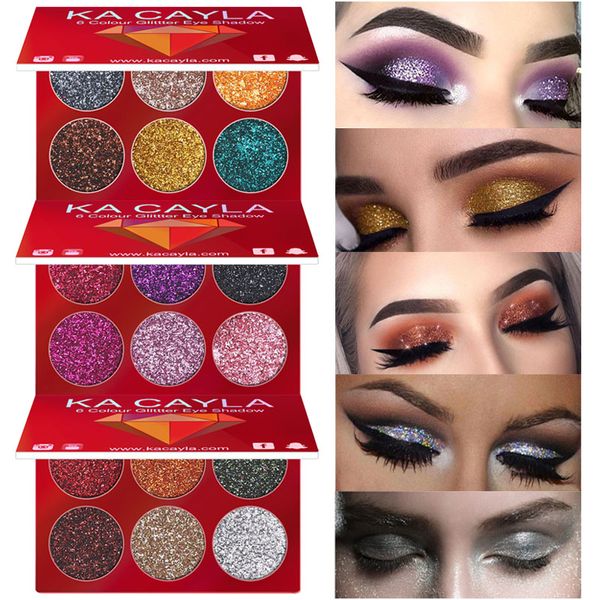 6 colores Glitter Shimmer Eyeshadow Pallete Diamond Eye shadow Metallic Beauty Powder Pigment Make Up palette