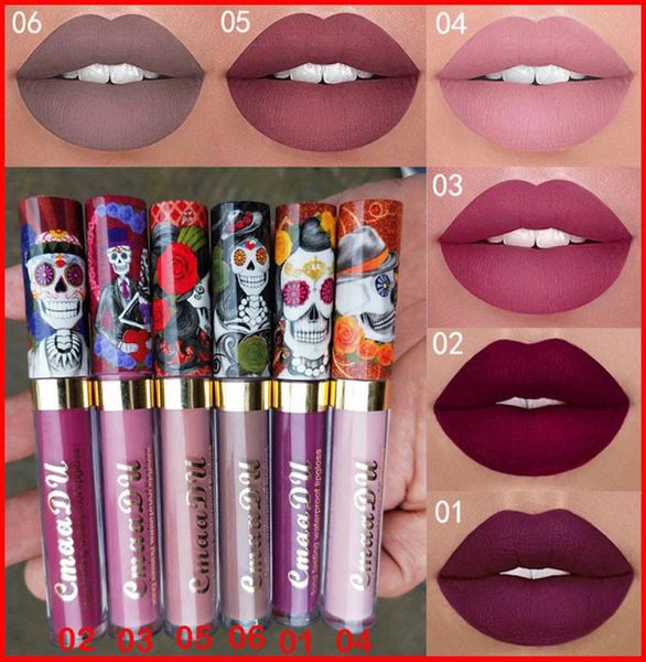 CMAADU MAQUILLO MATE Matte 6 colores Lipstick líquido Lipstick impermeable y longlasting Skull Tupe Lips Mafe Lip Up Gloss1643065