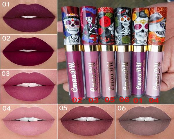 CmaaDu patrón de calavera brillo de labios mate brillo de labios impermeable de larga duración moda larga duración labios de terciopelo productos de maquillaje 3116541