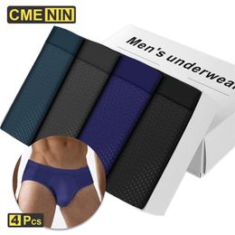 Cmenin 4 stks / partij Ademend Mesh Heren Ondergoed Slips Heren Bodysuit Mannelijke Comfortabele Solid Slips Onderbroek Voor Mannen KORT 210730