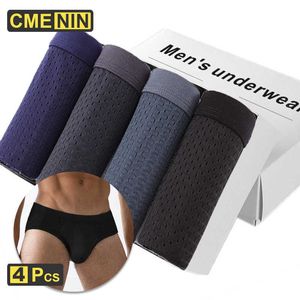 CMENIN 4PCS Sexy Gay Hommes Sous-vêtements Sous-vêtements Mesh Sous-vêtements respirants Bref homme Solid Cueca Homme Slip Sl003 210707