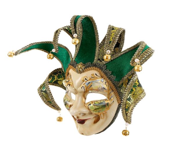 CMIRACLE FACE FACE VENETIAN JESTER MASQUE MASQUERADE VERTE BLANC BELL JOKER MALLE COLLECTION D'ART DÉCORATIVE1027417