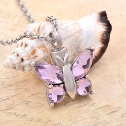 CMJ8497 élégant rose cristal papillon souvenir crémation bijoux urnes pendentif collier animal mémorial bijoux Keepsake292O