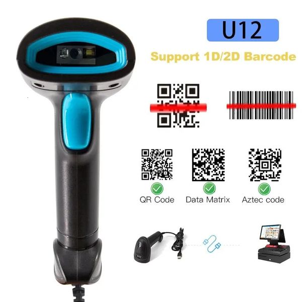 Scanner de codes à barres filaire CMOS Image 1D 2D, 640x480 Pixels, lecteur de codes à barres portable de haute précision U12 pour la gestion des stocks 231226