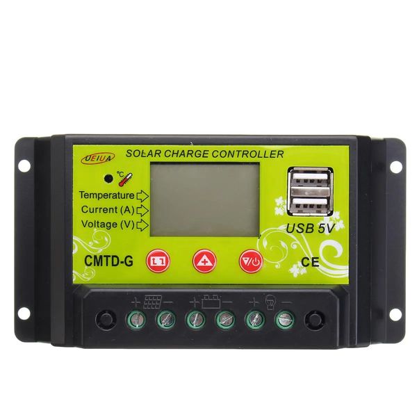 CMTD-G 10A 12V/24V LCD PWM Contrôleur de charge solaire Double panneau USB Régulateur de batterie