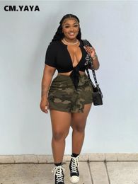 Cmyaya plus size dames camouflage gedrapeerde taille shorts rokken 2023 mode zomer streetwear ins curve mini rok 240420