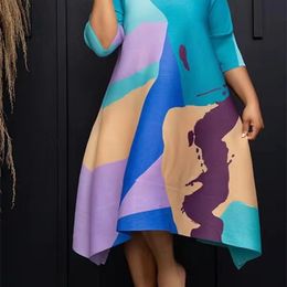 Cmyaya femmes vintage 3d imprimé oneck 34 manche grande swing aliné robe 2023 vestidos robes de soirée de fête de club sexy 240515