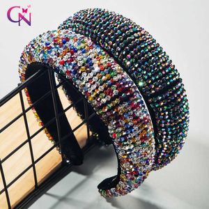 Diadema de esponja gruesa con cuentas barrocas CN para mujer, aro de pelo ancho de cristal colorido completo de lujo, accesorios para el cabello de boda X0722