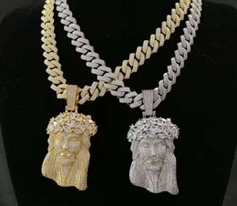 CN435 + BC004 Collier pour hommes bijoux hip hop pendentif Jésus avec collier de chaîne cubaine de 14 mm