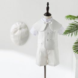 CnBeiBoom Jongen Pak Witte Jurk Voor Kinderen 1-4 Jaar Mode Kleding Set Met Hoed Gentleman Suits Verjaardag Bruiloft kostuum 240304