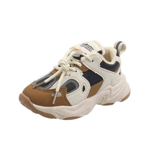 CNFSNJ 2021 Otoño Invierno moda niños cuero niños niñas zapatillas planas con felpa calidez deportes zapatillas 21-36 G220527