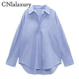 CNlalaxury femmes printemps mode solide simple boutonnage Blouses Vintage revers col à manches longues bureau dame femme chemise Chic haut 220726