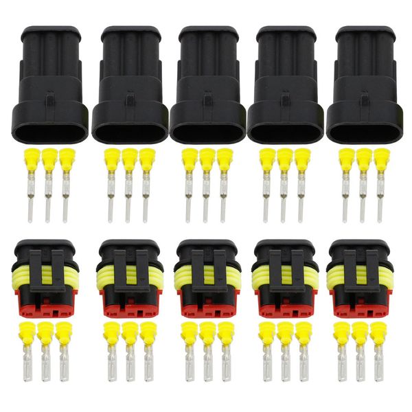 CNLW 5 Sets 3 PIN AMP1.5 Connector DJ7031-1.5-11/21 Waterdichte elektrische draadconnector, Xenon-lampconnector Auto-connectoren