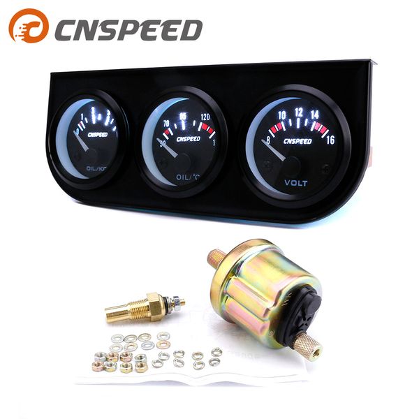 CNSPEED temperatura del aceite de medidor medidor de presión de aceite voltímetro 3 en 1 mesa de 52 mm de triple coche tabla coche coche voltaje