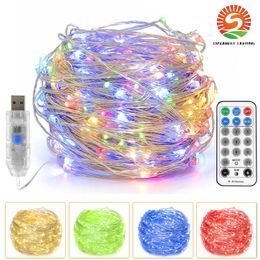 CnSunway 10m 100 LED Fairy Lights USB String Lights 11 Modi Firefly Light Diming Timing Memory Function Outdoor Party Kerstmis Decoraties RGB warm Wit
