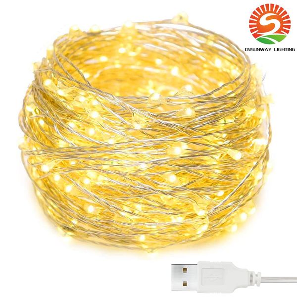 CNSUNWAY 12M 120LED Guirlande Lumineuse Alimenté par USB Blanc Chaud Guirlande Lumineuse IP65 Étanche Fil Plug Extérieur/Intérieur Firefly Lumière Chambre Fête de Noël Mariage Jardin