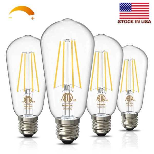 CNSUNWAY Bombillas LED Edison vintage regulables, equivalente a 60 W, repuesto de luz incandescente E26, 800 lm, 2700 K, ST58, bombillas de filamento antiguo, certificación ETL