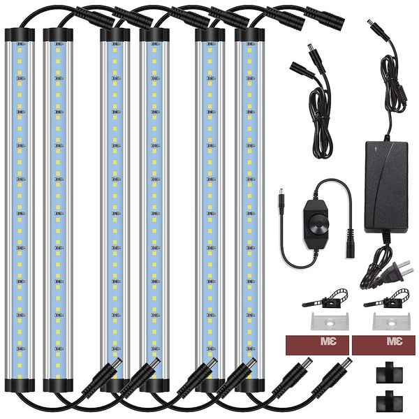 CNSUNWAY Kit de luces LED para gabinete Enchufe con cable 12V LED para debajo de los gabinetes Iluminación regulable con interruptor para estante de cocina Mostrador 12 pulgadas 5000K Luz blanca diurna